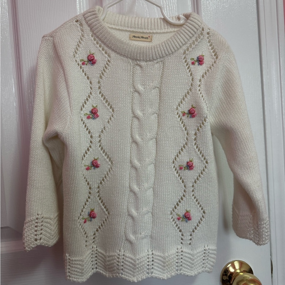 Cream Sweater 4T with Pink Floral Accents